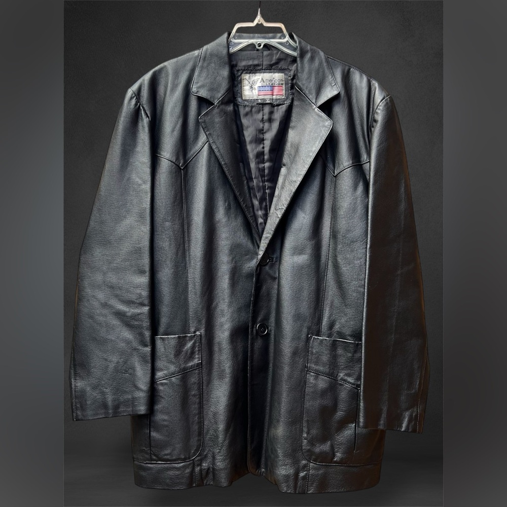 Men's Black American Leather Trench Coat/Jacket‎
